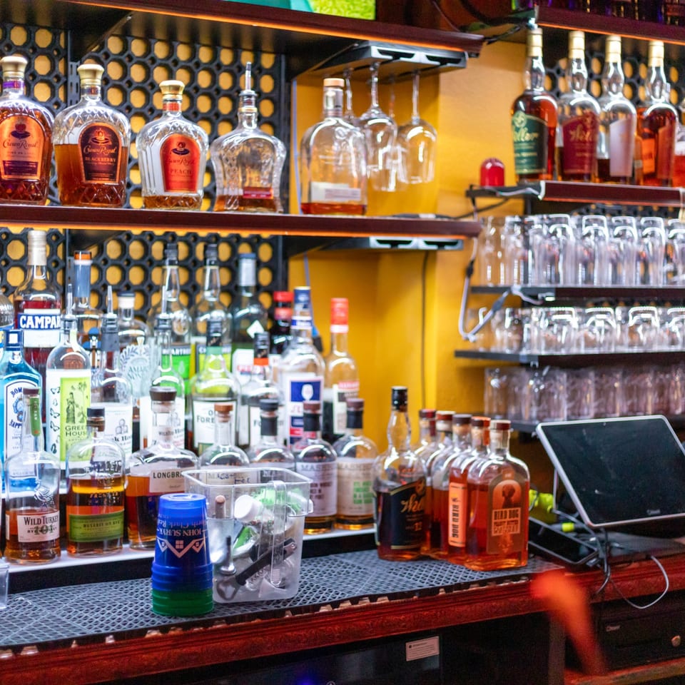 Whiskey selection behind the bar